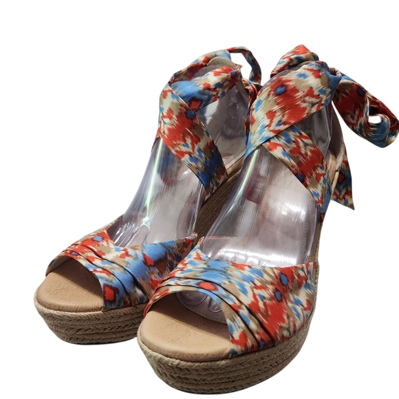 UGG Multicolor Lucianna Open Toe Ankle Wrap Jute Espadrille Wedge - Picture 1 of 10